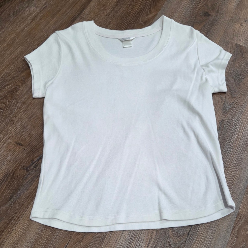 Christopher & Banks Womens White Short Sleeve Scoop Neck Cotton T-Shirt Large
